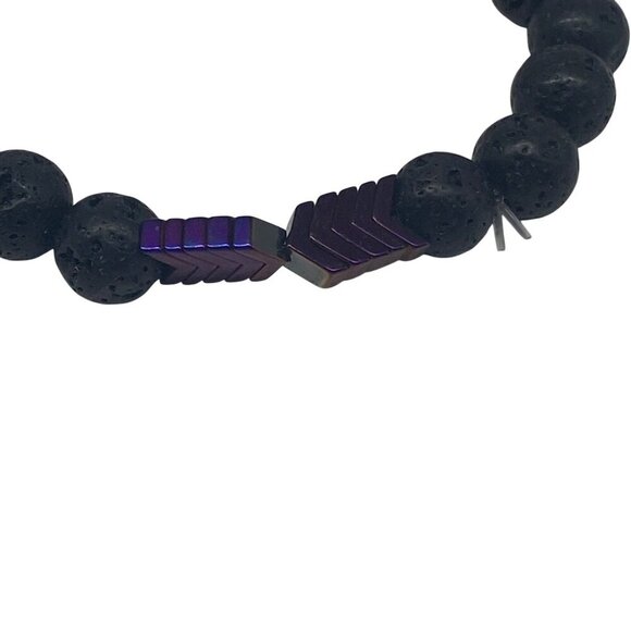 Cundo Lava Rock Beads Stretch Bracelet Unisex Black & Purple Lightweight Arrow - Picture 3 of 6